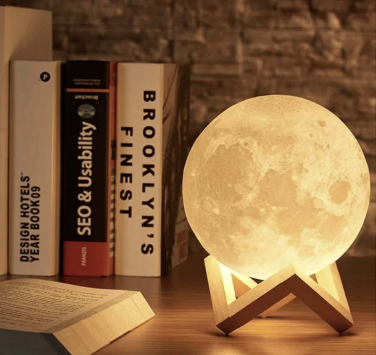 3D Moon Lamp LED Night Light with Remote and 16 Colors on Wooden Stand