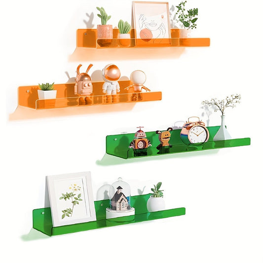 Acrylic Floating Wall Shelves Set of 2 with Raised Edge for Books and Decor