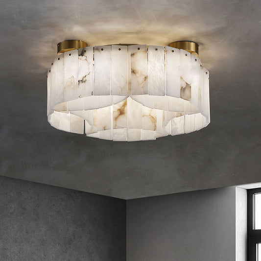Alabaster Flush Mount Ceiling Lamp Art Deco with Brass Frame