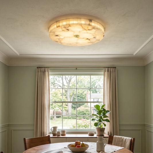 Alabaster Flush Mount Ceiling Light Art Deco Round with Natural Stone Shade
