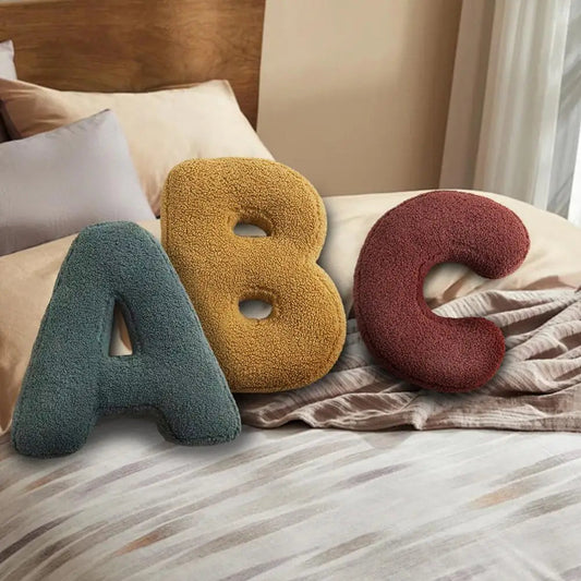 Alphabet Letter Cushion Bouclé Decorative Pillow for Bedroom and Kids Room