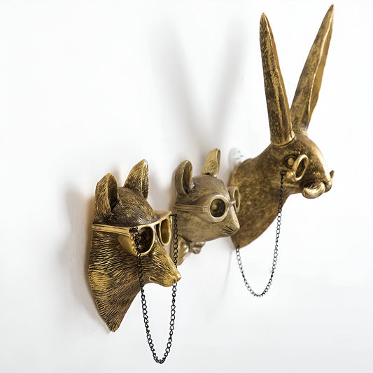 Animal Head Wall Hook Decorative Wall Decor with Glasses Boho Style