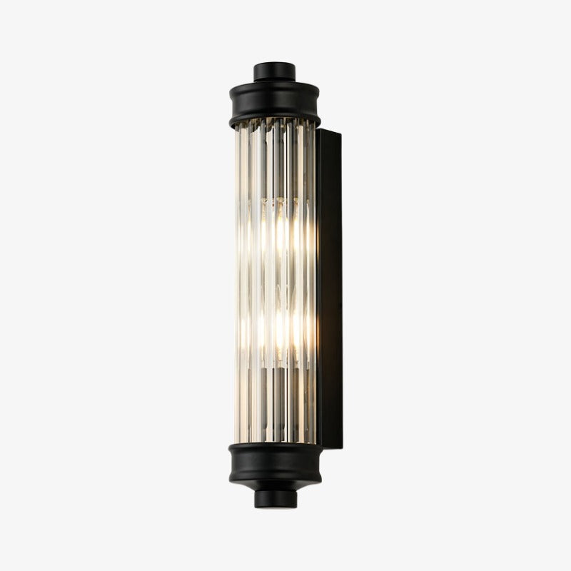 Art Deco Wall Lamp with Ribbed Glass Shade and Metal Backplate
