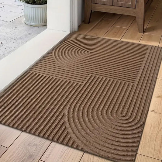 Boho Geometric Door Mat with Arch Pattern and Anti-Slip Ribbed Texture