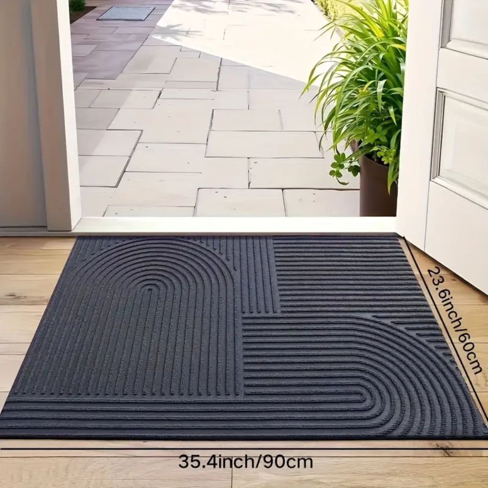 Boho Geometric Door Mat with Arch Pattern and Anti-Slip Ribbed Texture