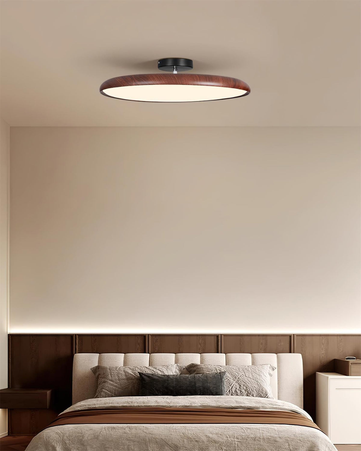 Ceiling Lamp Scandinavian Round Disc with Wood Grain Rim and Integrated LED