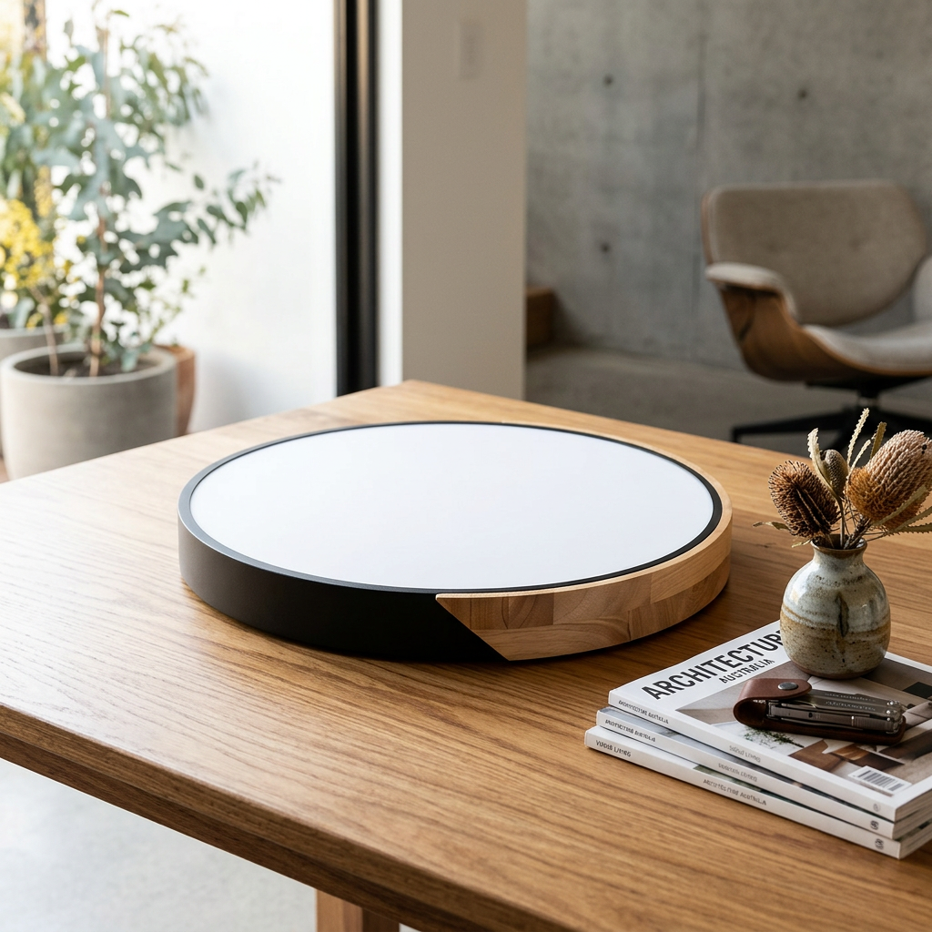 Ceiling Lamp Scandinavian Round with Wood Accent and Integrated LED