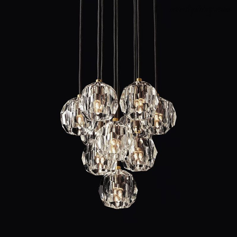 Crystal Ball Cluster Chandelier Modern with Faceted Glass Globes and Adjustable Height