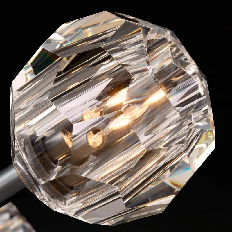 Crystal Ball Cluster Chandelier Modern with Faceted Glass Globes and Adjustable Height