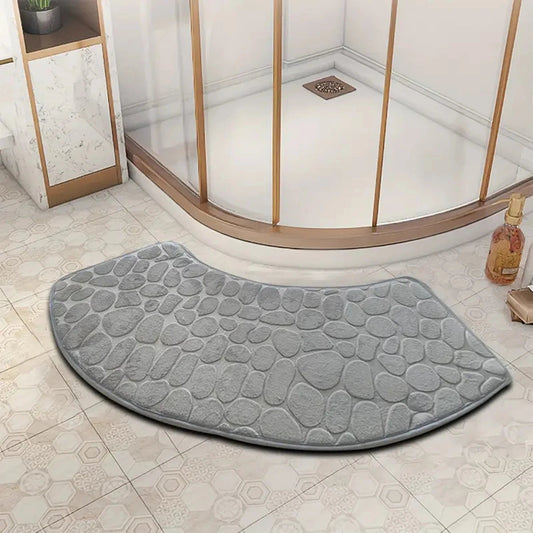 Curved Bath Mat with Anti-Slip Bottom and Pebble Texture for Corner Showers