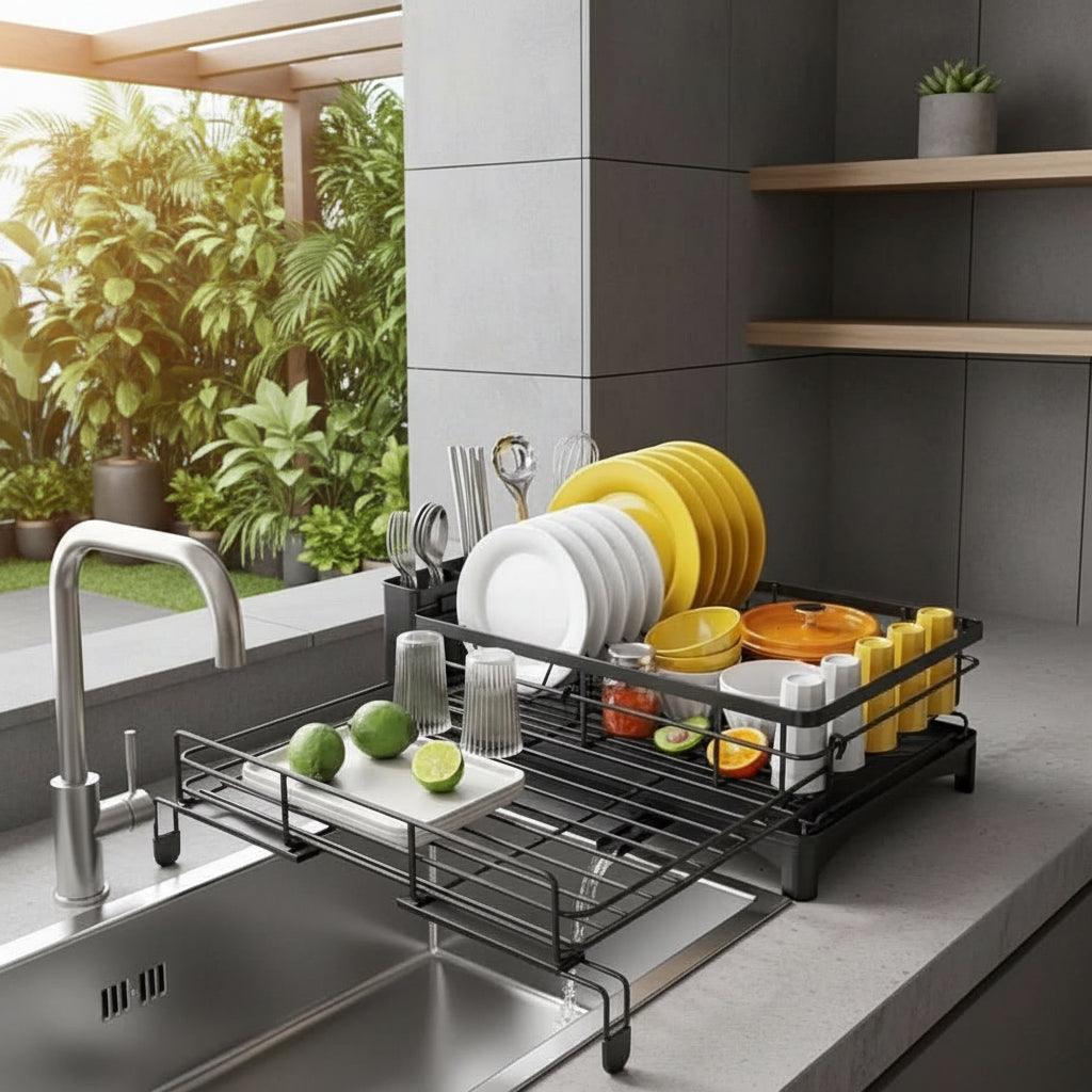 Dish Drying Rack with Integrated Drip Tray