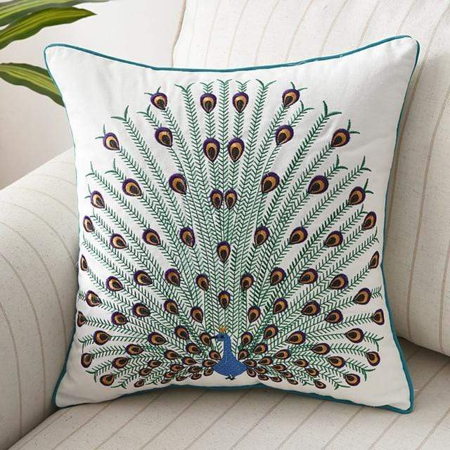 Embroidered Cushion Cover with Floral and Nature Pattern, Bohemian Style