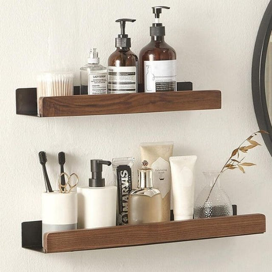 Floating Wall Shelf with Wood and Metal Frame for Bathroom or Kitchen