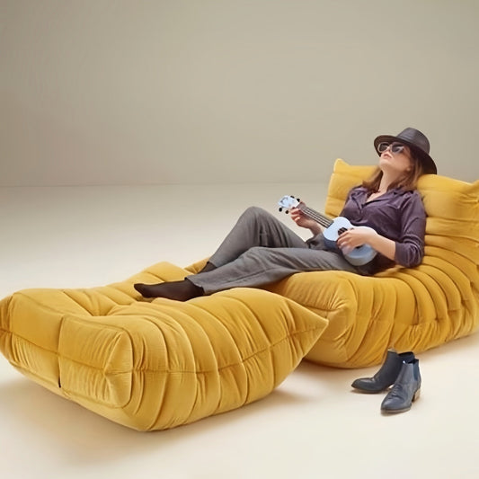 Floor Lounge Chair with Ottoman Set with Ribbed Quilted Design