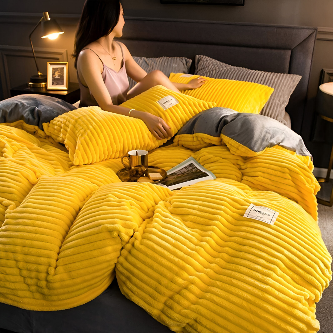 Fluffy Duvet Cover Set with Ribbed Texture for All Seasons