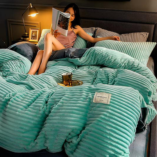 Fluffy Duvet Cover Set with Ribbed Texture for All Seasons