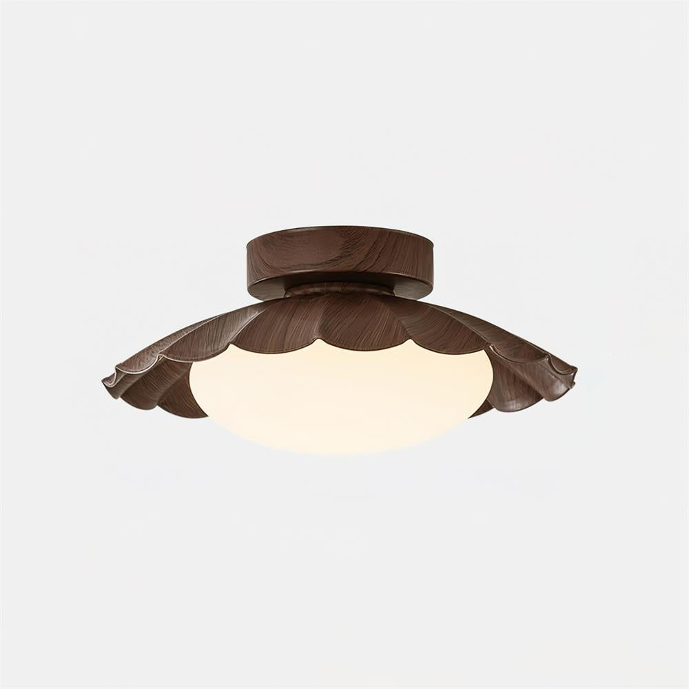 Flush Mount Ceiling Light Bohemian with Scalloped Shade and Frosted Glass Globe