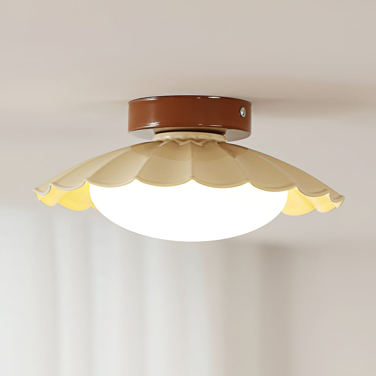 Flush Mount Ceiling Light Bohemian with Scalloped Shade and Frosted Glass Globe