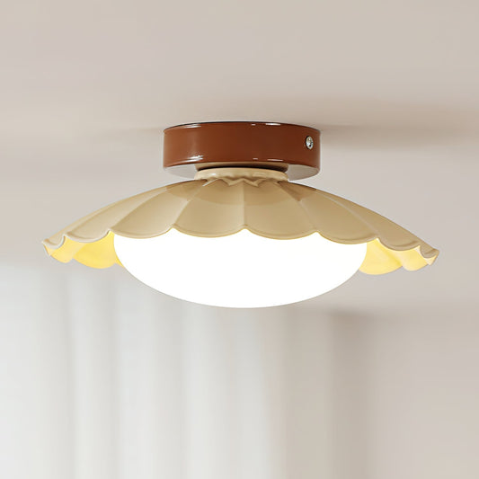 Flush Mount Ceiling Light Bohemian with Scalloped Shade and Frosted Glass Globe