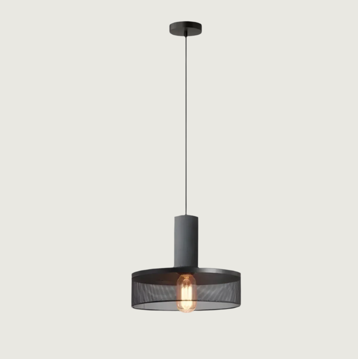 Industrial Pendant Lamp with Concrete Top and Metal Mesh Shade