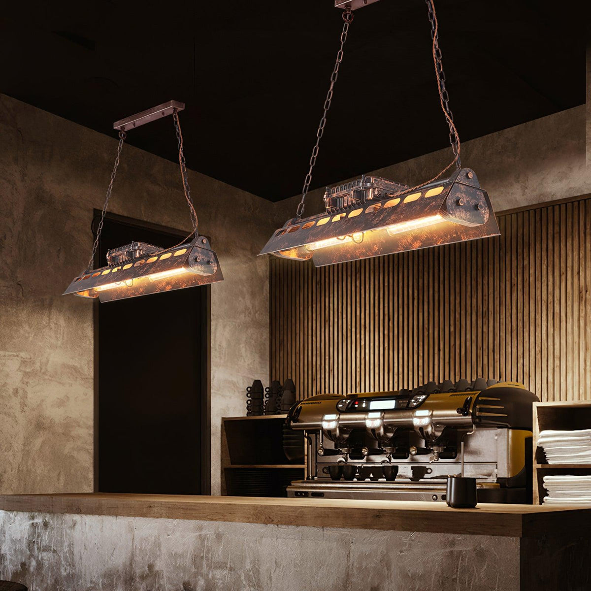 Industrial Steampunk Pendant Lamp with Rust Finish and Chain Suspension