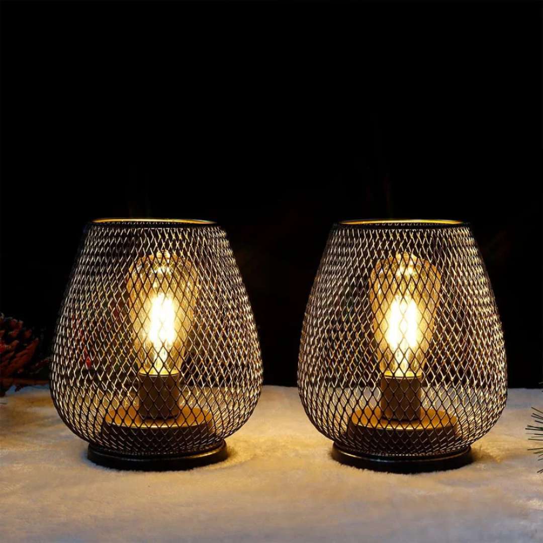 Industrial Wireless Battery Table Lamp with Metal Mesh Cage and Edison Bulb
