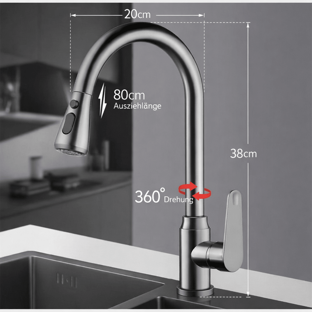 Kitchen Faucet with Pull-Out Spray Head and 360° Swivel
