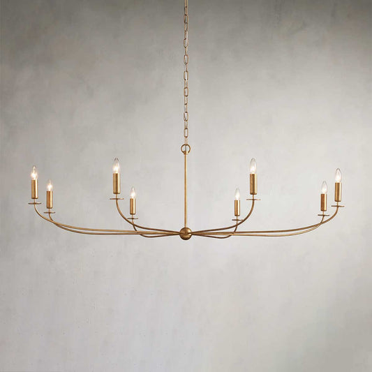 Large Candle Chandelier Art Deco Style with Curved Arms and Chain Suspension