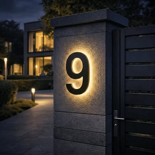 LED Backlit House Number Sign for Outdoor Use with Warm White Glow