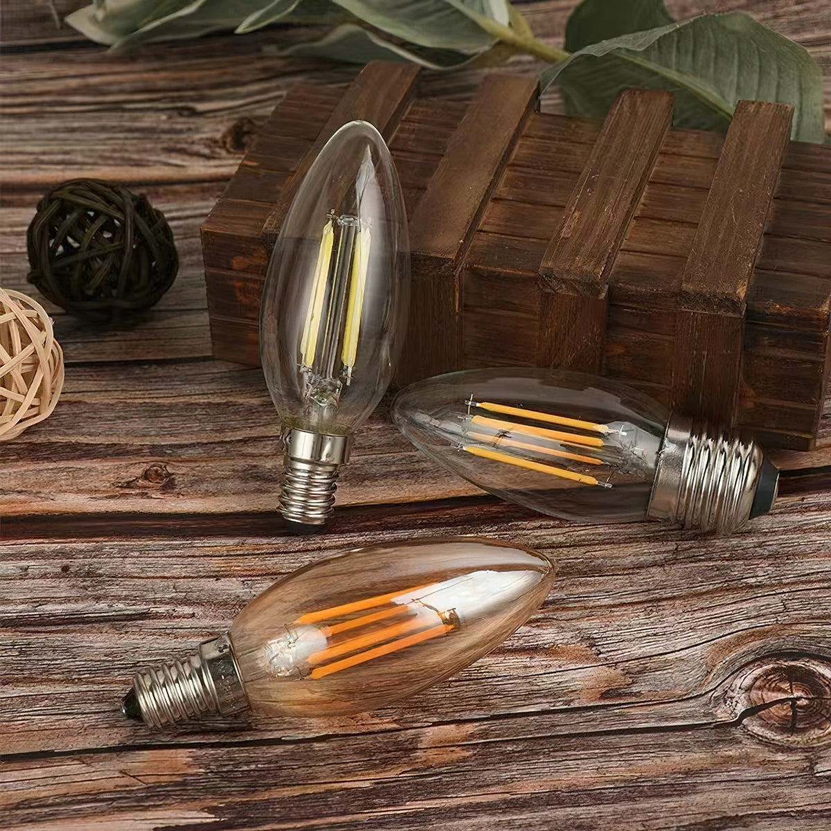 LED Filament Bulb Vintage Style with E12 and E14 Fitting, 4W Clear Glass