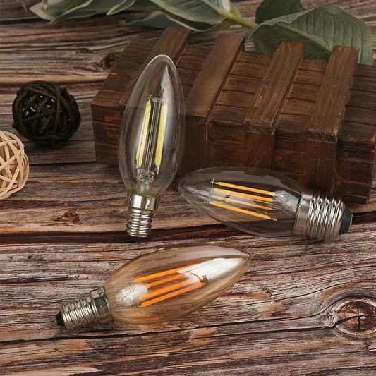 LED Filament Bulb Vintage Style with E12 and E14 Fitting, 4W Clear Glass