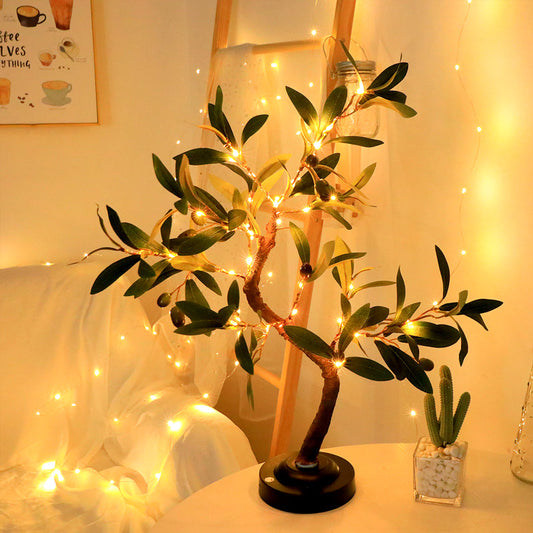 LED Olive Tree Table Lamp Bohemian with Warm Fairy Lights and Touch Switch