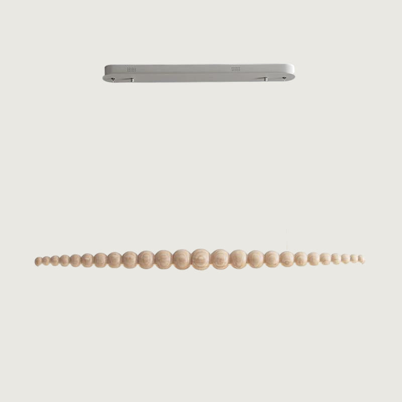 Linear Pendant Lamp Bohemian with Wood Bead Bar and Integrated LED