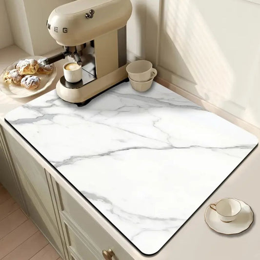 Marble Print Dish Drying Mat with Non-Slip Rubber Base and Absorbent Surface