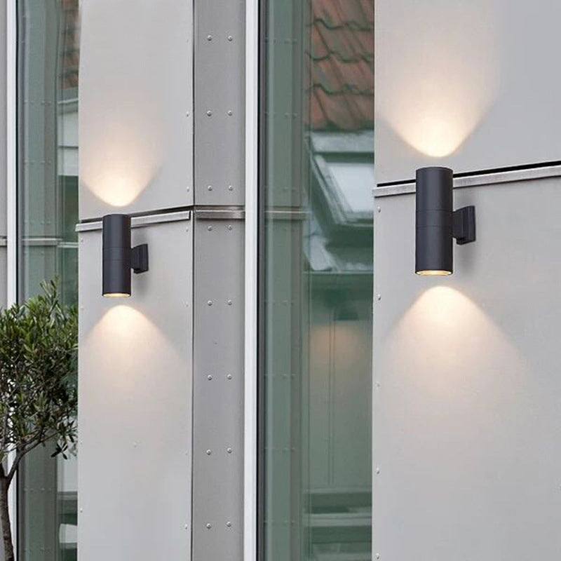 Minimalist Outdoor Wall Lamp with Double Lamp Heads and Cylinder Shape
