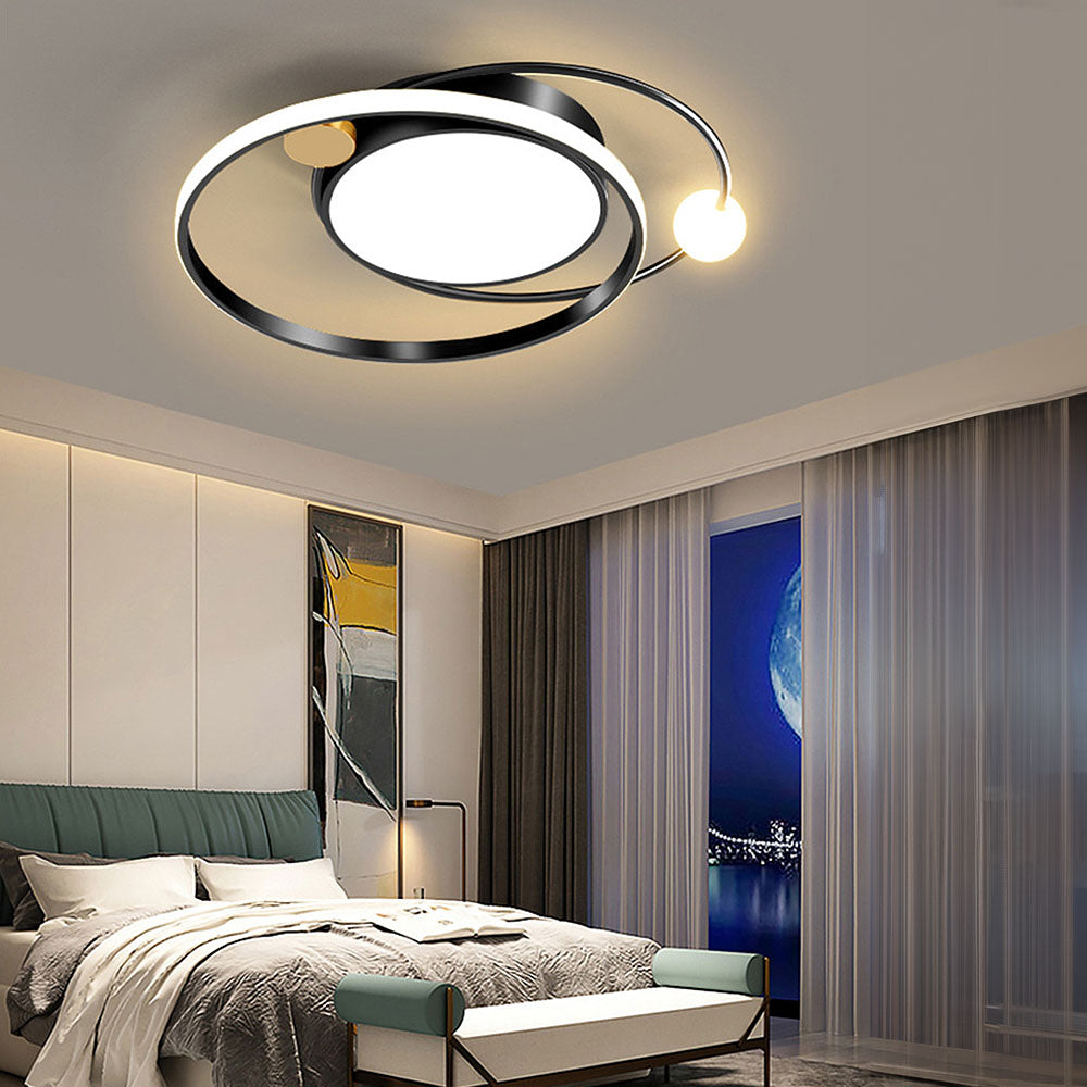 Modern LED Ceiling Light with Double Ring Design and Round Panel