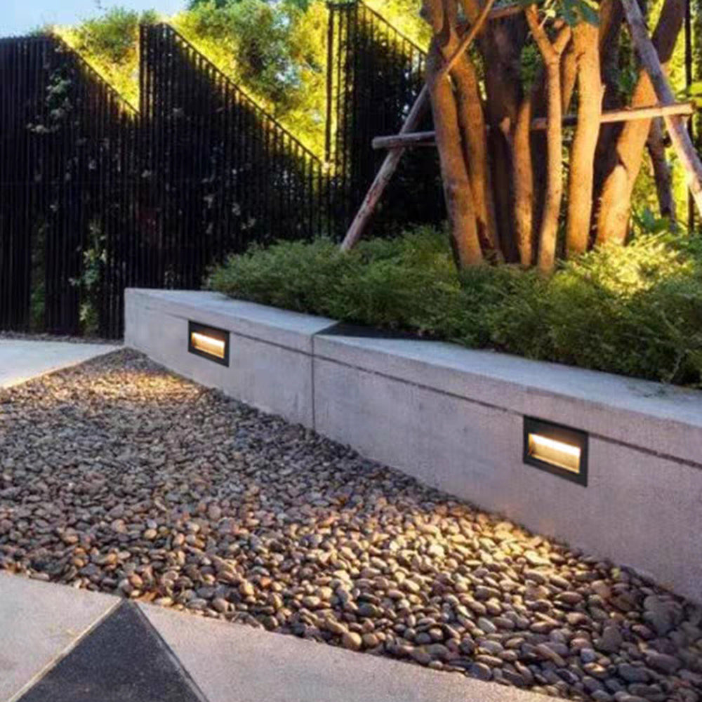 Modern Square Recessed Step Light with Glass Shade for Outdoor Stairs and Pathways