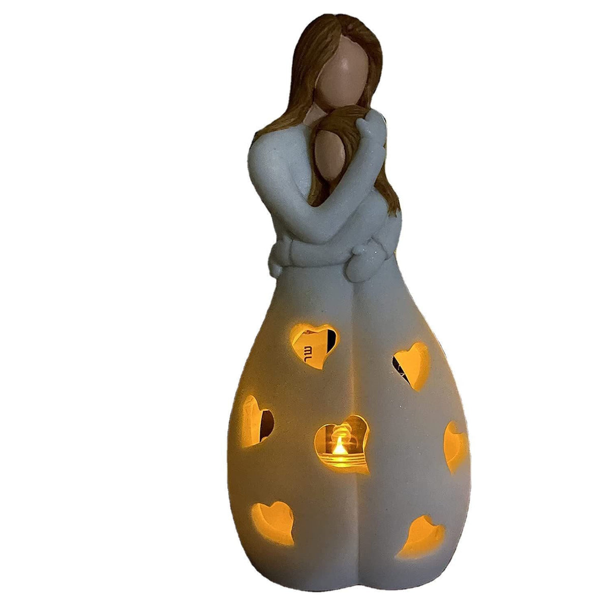 Mother and Daughter Figurine Tealight Holder with Cut-Outs