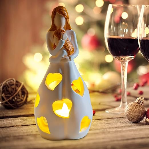 Mother and Daughter Figurine Tealight Holder with Cut-Outs