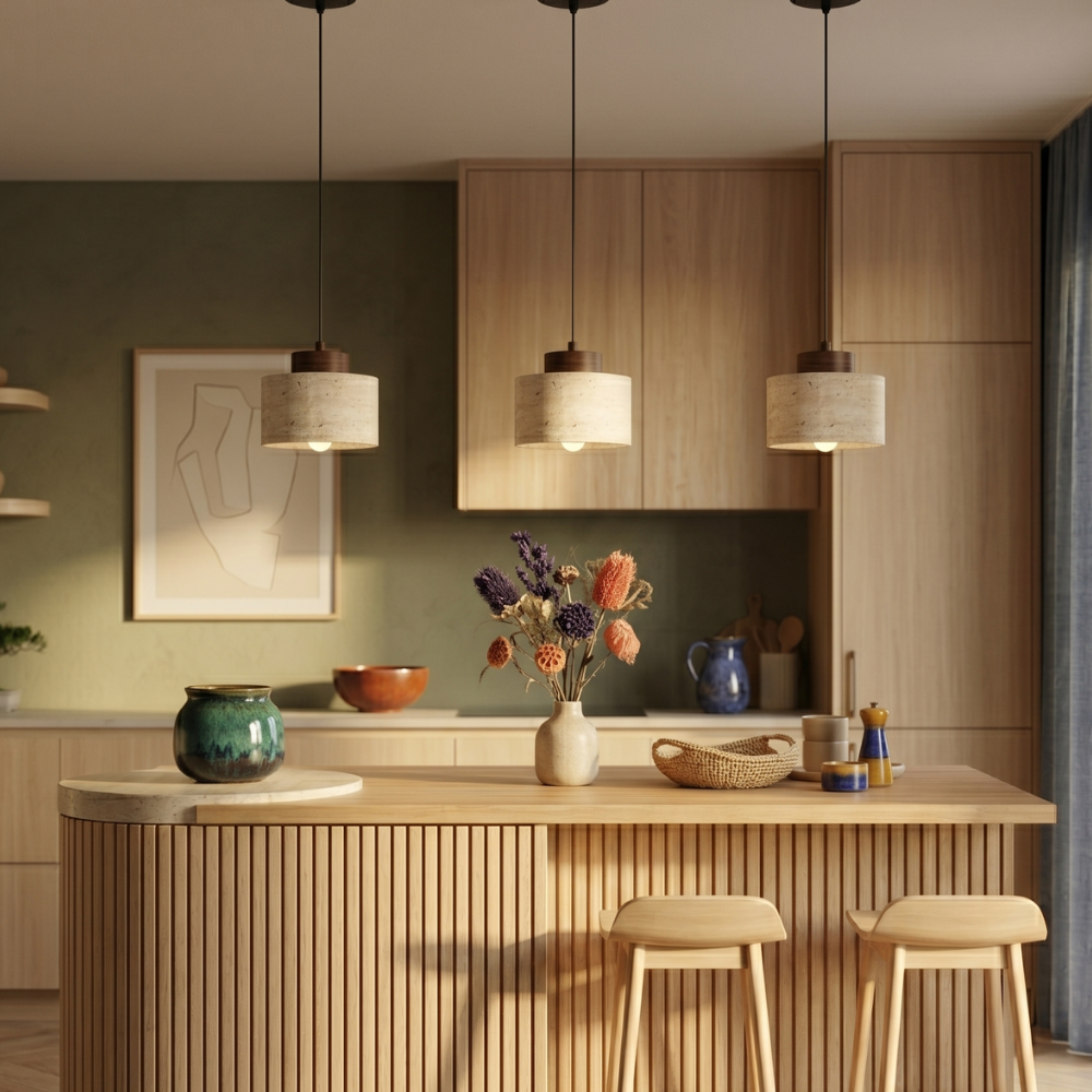 Nordic Minimalist Pendant Lamp with Travertine Shade and Cord Pendant