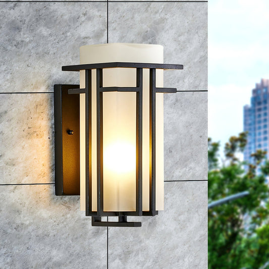 Outdoor Wall Lamp Art Deco Lantern Style with Frosted Glass Shade