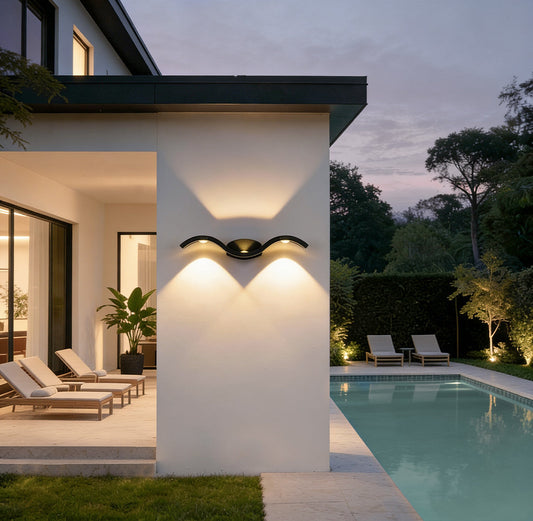 Outdoor Wall Lamp Modern with Wave Design and Bidirectional LED Lighting