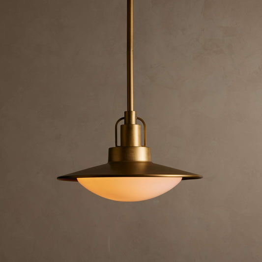 Pendant Lamp Art Deco with Disc Shade and Opal Glass Dome