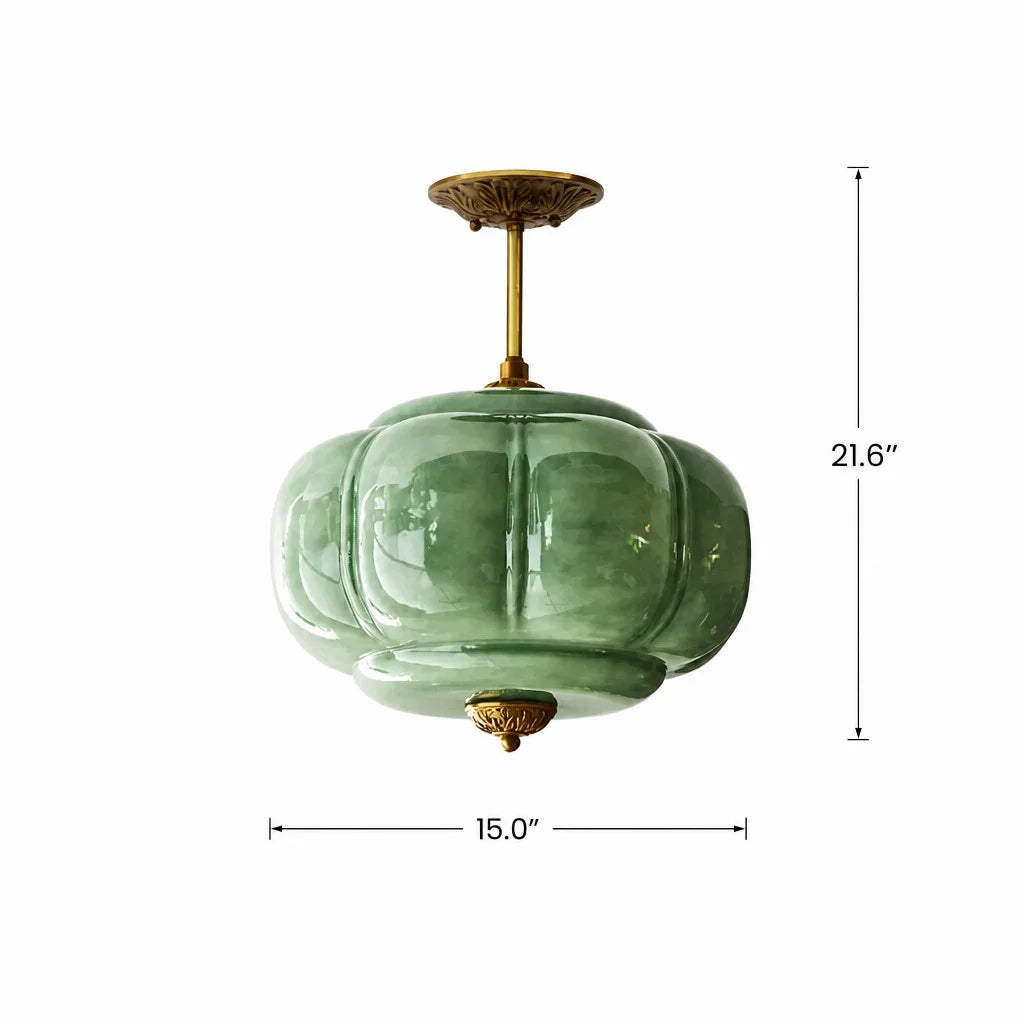 Pendant Lamp Art Deco with Scalloped Glass Shade and Ornate Brass Fitting