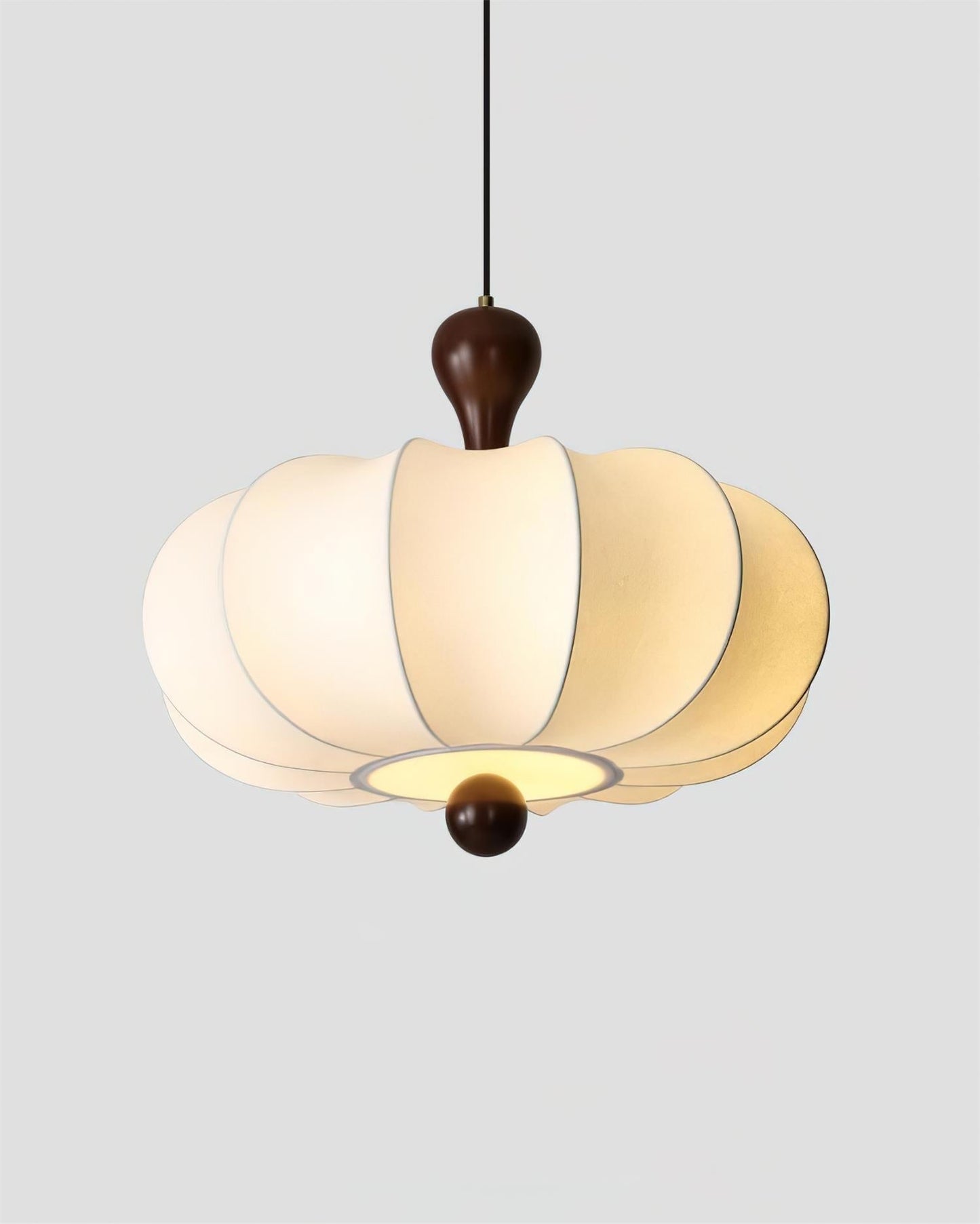 Pendant Lamp Bohemian Sculptured Fabric Shade with Walnut Wood Detail