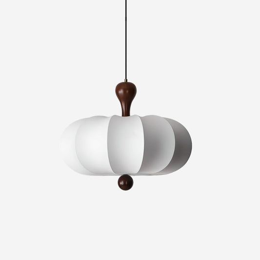 Pendant Lamp Bohemian Sculptured Fabric Shade with Walnut Wood Detail
