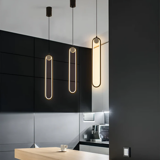 Pendant Lamp Minimalist LED with Oval Tube Shape and Adjustable Light Color