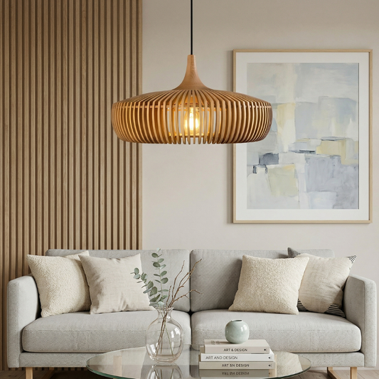 Pendant Lamp Scandinavian Wood Slat Shade with E27 Fitting