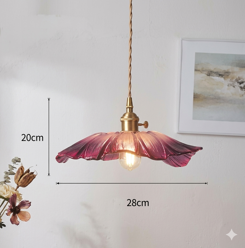 Pendant Lamp Vintage with Flower-Shaped Glass Shade