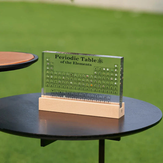 Periodic Table of Elements Acrylic Display with LED Light and Wood Base